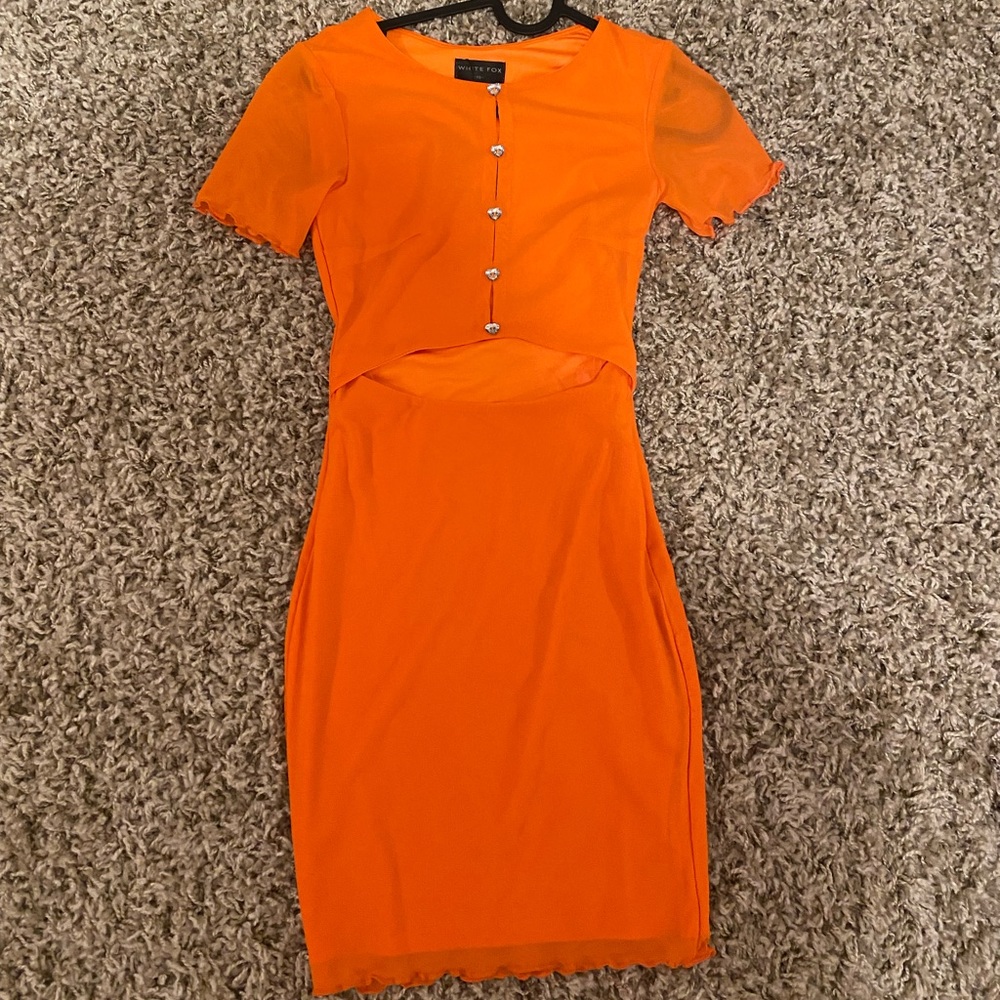 white fox good for you orange mesh dress xs new with tags